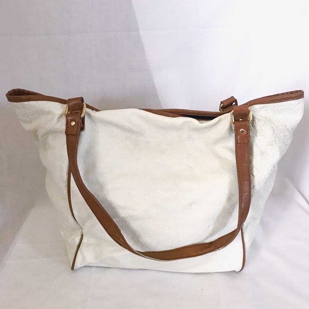 tommy hilfiger // white and brown vegan leather tote bag - Picture 5 of 8